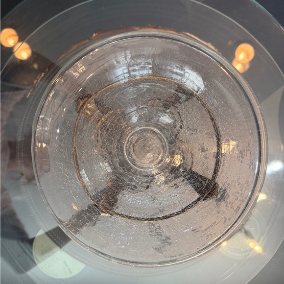 Vintage Footed Brass Stand With Crackle Glass Bowl Insert - Picture 7 of 8